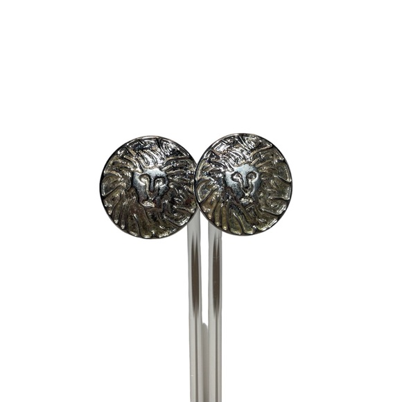 Anne Klein Vintage Lion Head Round Clip On Large Statement Earrings - Picture 1 of 4